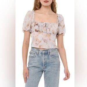 WAYF XL Chiffon Cute Cropped Floral Top NWT